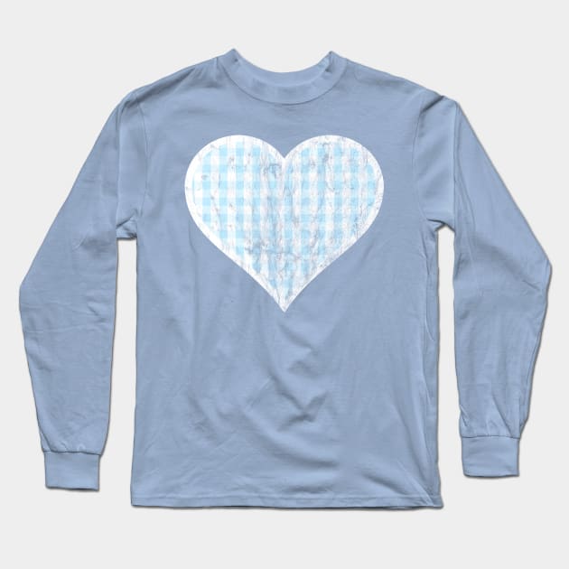 Distressed Soft Blue Gingham Heart Long Sleeve T-Shirt by bumblefuzzies